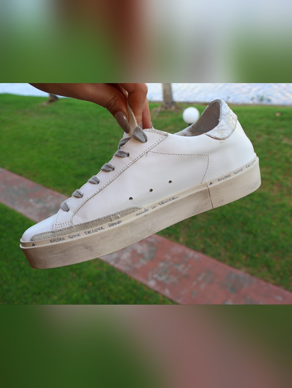 Golden Goose Hi Star Sneakers White Leather Navy Star Pink Tab Size 39 EU 8.5 US - Picture 6 of 17